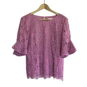 NANETTE LEPORE mauve light pink cotton blend lace short sleeve blouse top